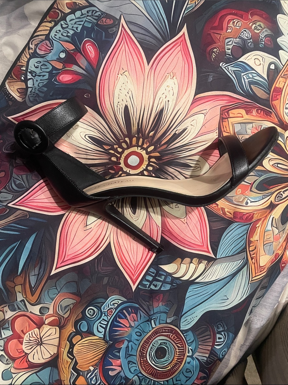 le chateau Black Open-Toe Ankle-Strap Stiletto Heels